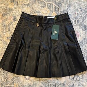 Holland Cooper Black Faux Leather Pleated Skirt